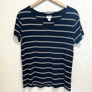 Mossimo Supply Black & White Striped V Neck Tee Medium